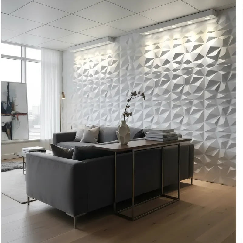 Lot de 12 Panneaux Muraux 3D 50x50cm en PVC DIY Décoration Murale Intérieure Plaque Murale pour Salon TV Décoration Autocollant Mural Stéréo