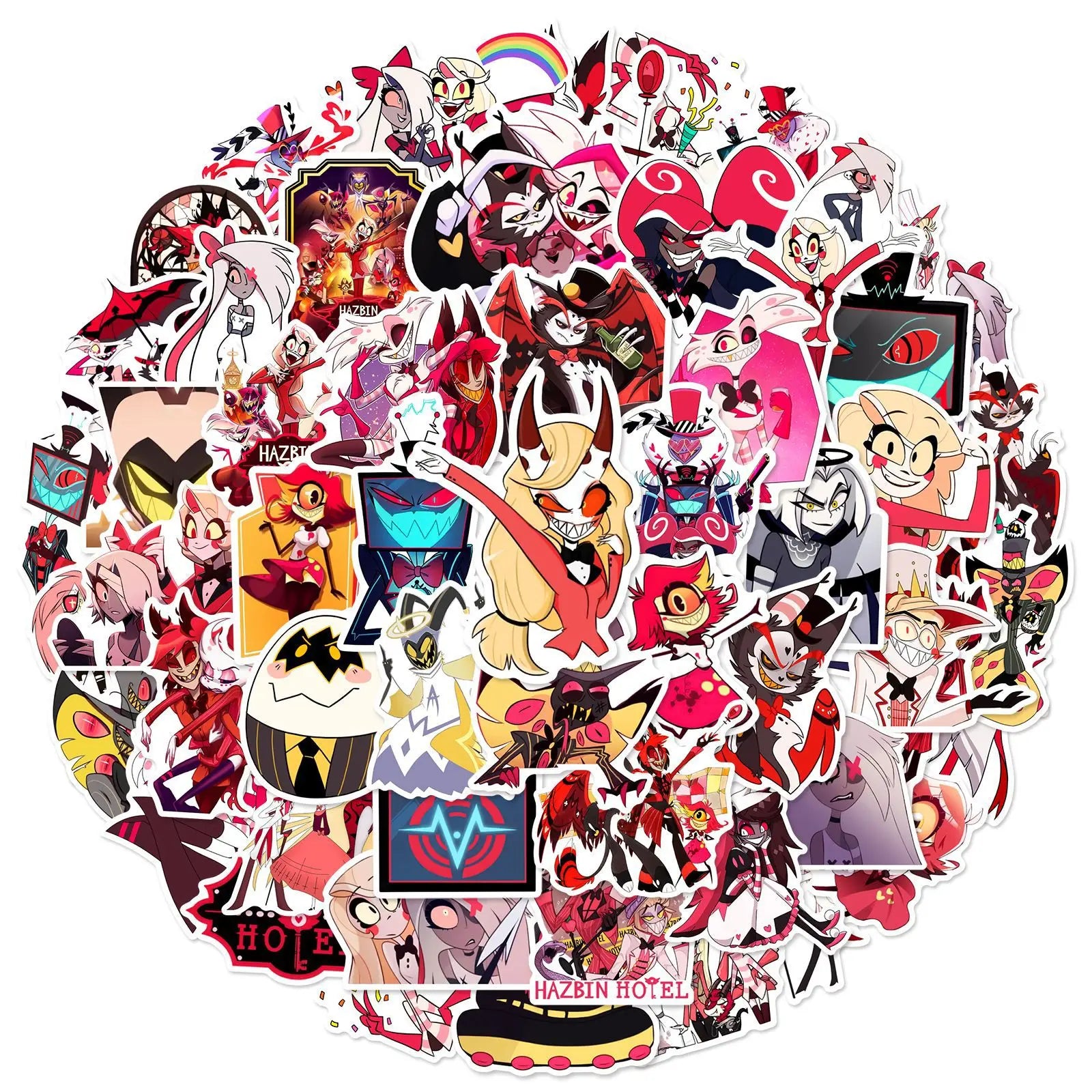 56/112PCS Hazbin Hotel Papelería Cuaderno Pegatinas de Graffiti Equipaje Caja de Almacenamiento Taza de Agua Pegatinas Decorativas
