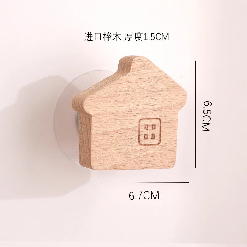 Ganchos decorativos de madera de estrella y luna. Bonitos ganchos adhesivos de pared con dibujos de animales. Llavero para la pared del hogar y decoración.