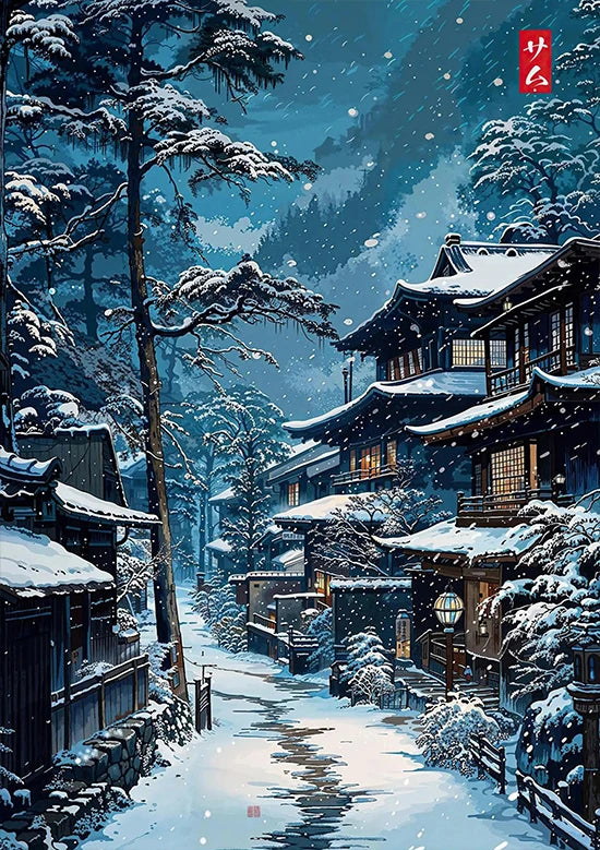 Tokio Paisaje Anime Ilustración Lámina Póster Escena Nocturna Japonesa Fuji Estilo Pintura Vintage Arte Decorativo Lienzo Arte de Pared Retro