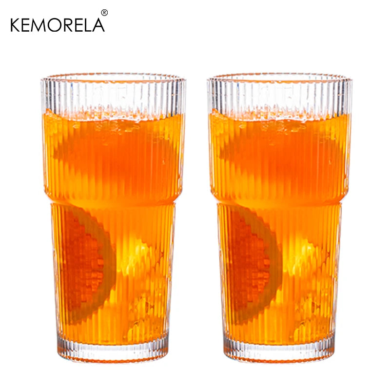 Vaso de café de cristal a rayas de 600 ml con tapa y vaso transparente sin pajita para zumo, café helado, tazas, vasos