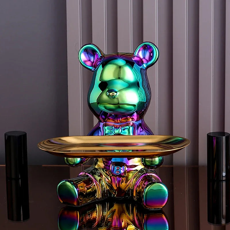 Home Decor Ceramic Colorful Plating Bear Storage Box Home Living New Room Desktop Tray Decorative Statue Money Box Ornaments