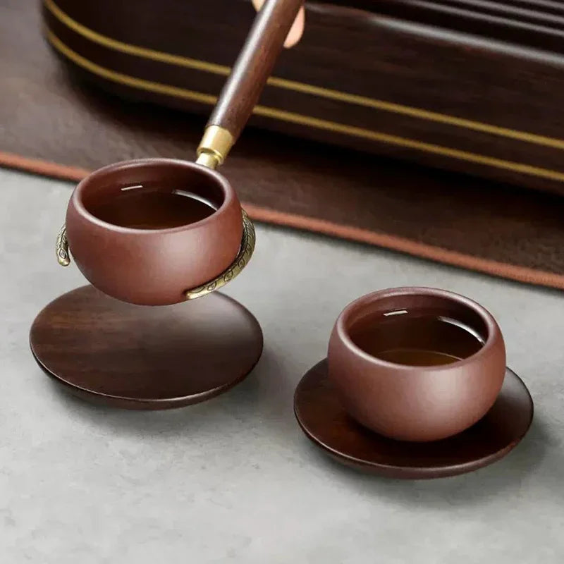 Posavasos vintage de ébano, posavasos de madera con aislamiento térmico para tazas de té, café, leche, utensilios de cocina