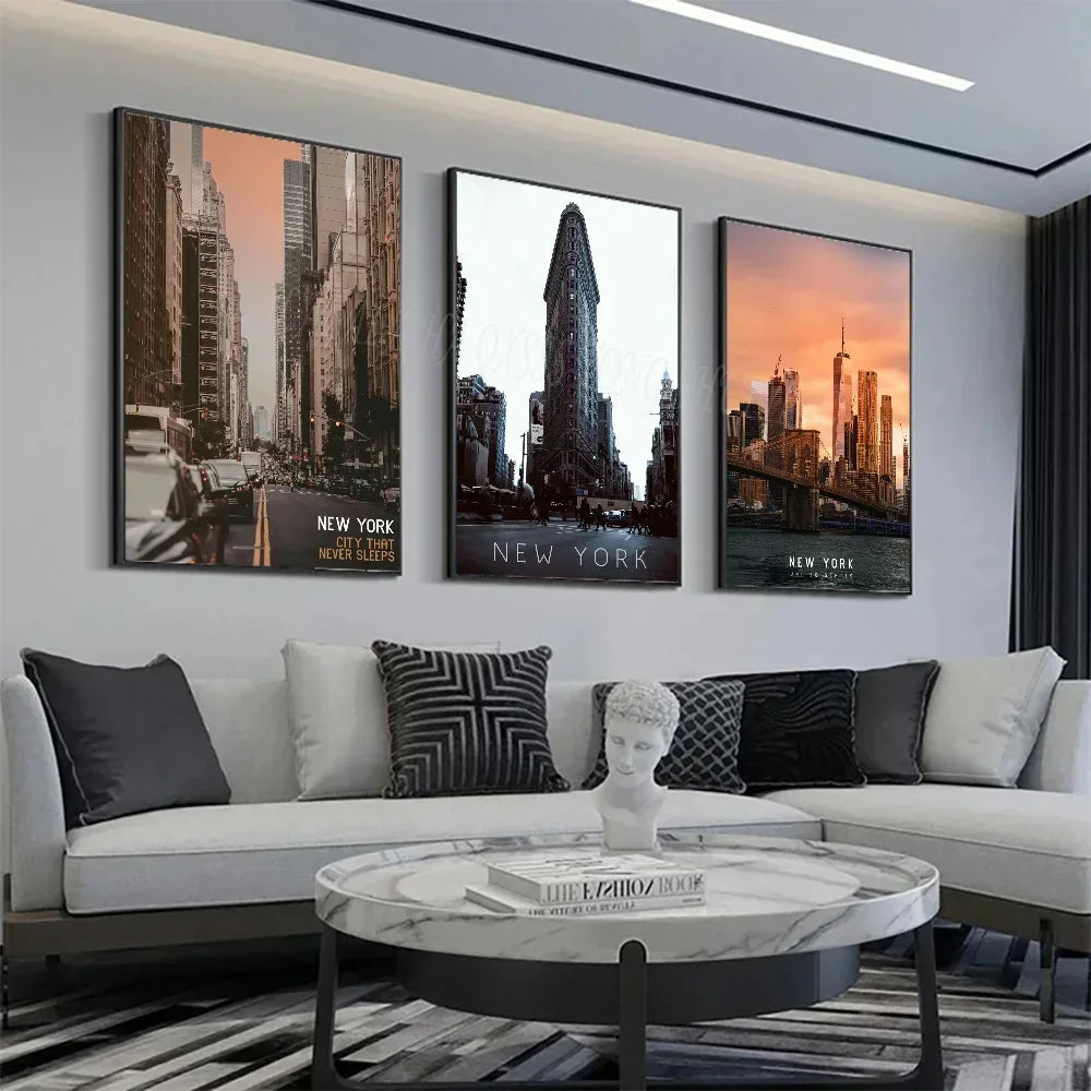 Affiche d'art Paysage nocturne de Manhattan à New York Moderne Affiches HD Décoration Maison Chambre Bar Café Peinture Murale