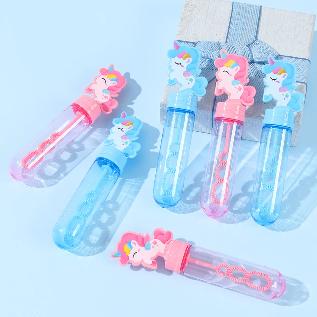 Botella de jabón de burbujas de unicornio azul y rosa, decoración de fiesta de cumpleaños de unicornio, juguetes de recuerdo para niños, regalos para invitados, baby shower