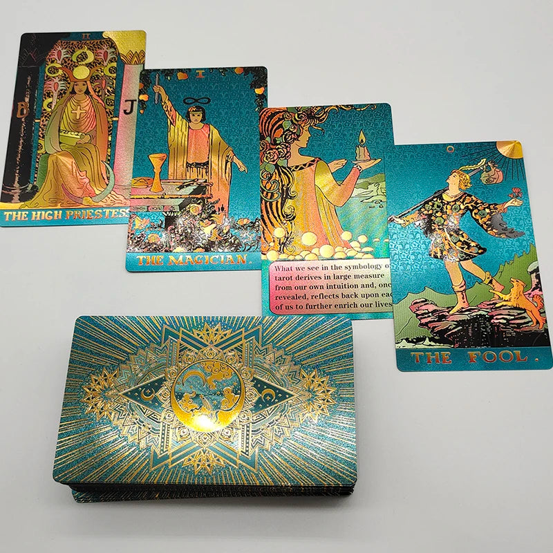 Nouvelles cartes de tarot dorées, magnifique jeu étanche, jeu de société mystère, oracle de divination coloré avec boîte cadeau
