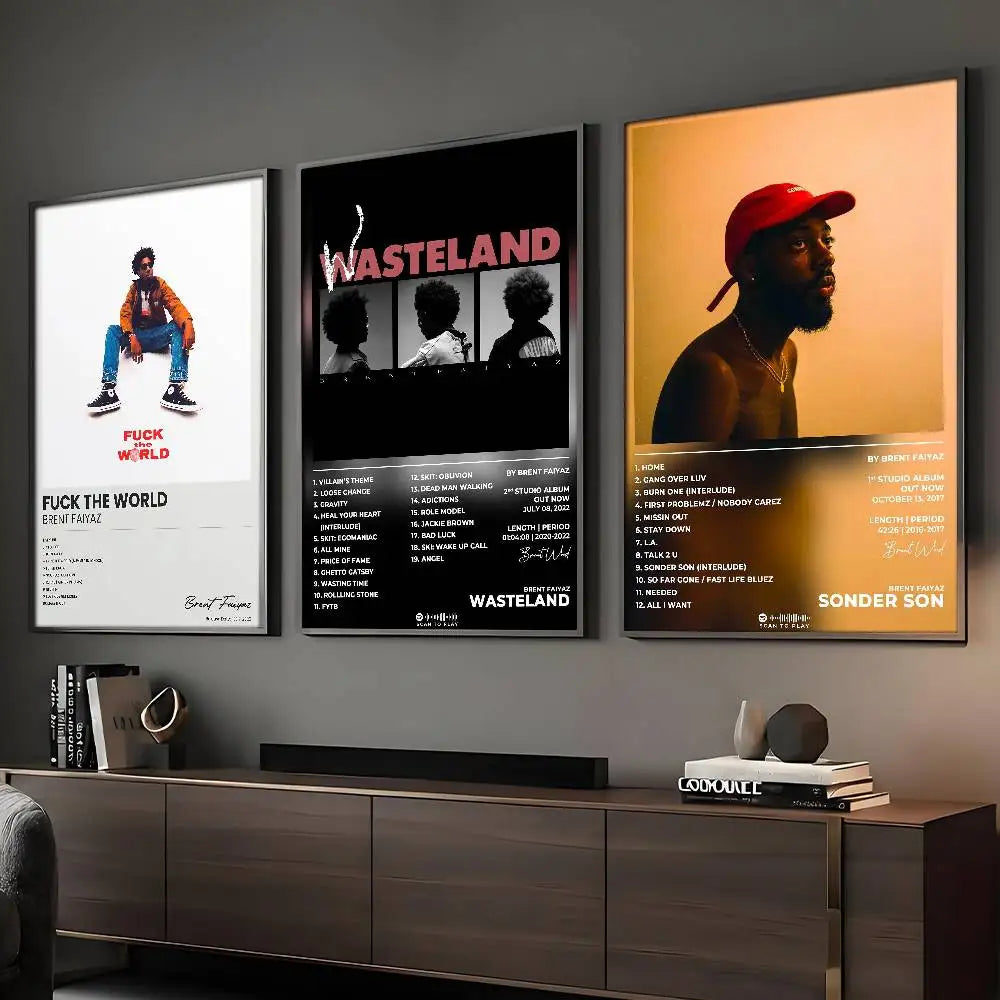 Affiche d'art HD de chanteur B-Brent F-Faiyaz icône autocollante murale imperméable pour décoration de salon ou bar