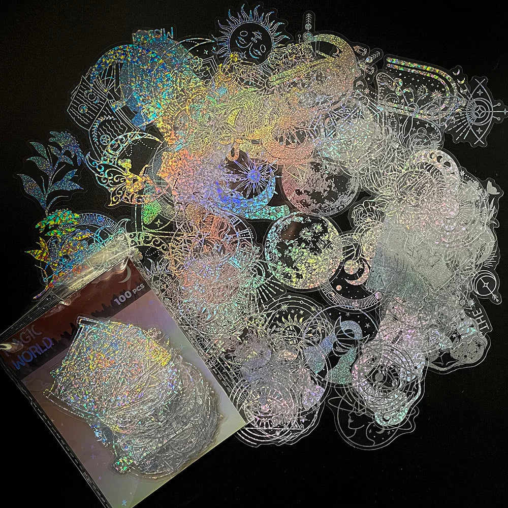 100 pegatinas láser holográficas bonitas de dibujos animados de anime, calcomanías estéticas de mariposas, pegatinas divertidas para álbum de recortes, laptop, teléfono, coche, para niña