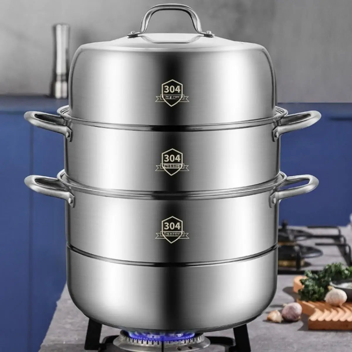 Nuevo producto: juego de ollas para cocinar al vapor de acero inoxidable 304, olla de acero inoxidable para cocinar al vapor y para sopa.