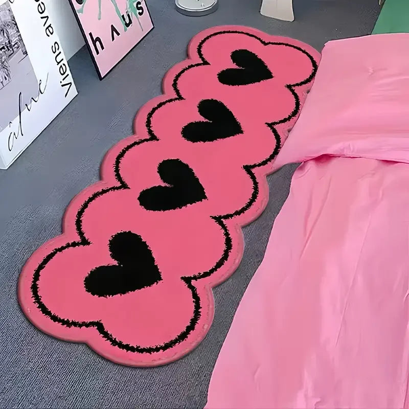 Tapis de sol VIKAMA en forme de cœur rose, long et doux, antidérapant, pour chambre à coucher, chevet, tapis de chemin de porche pour la décoration de la maison