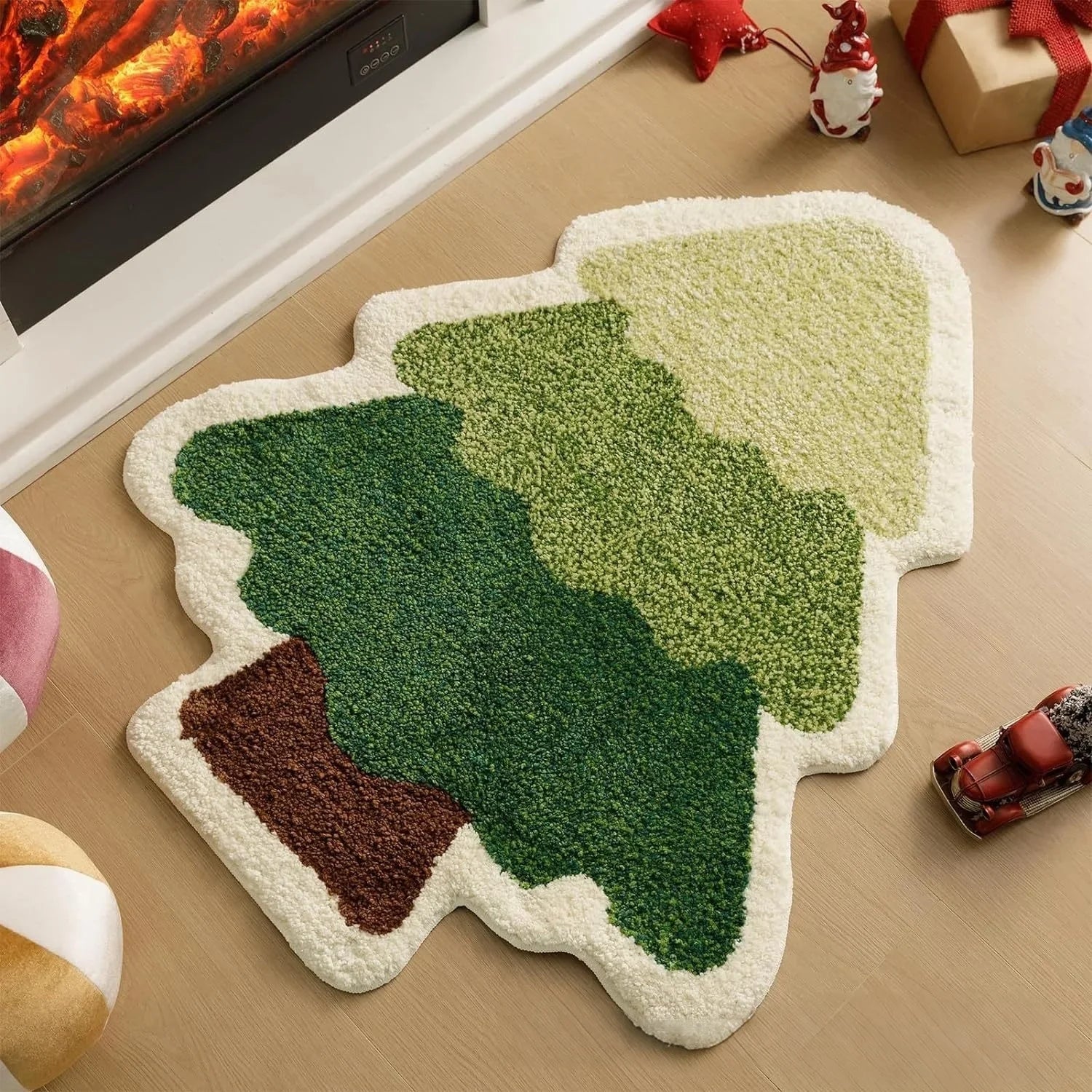 Tapis VIKAMA de Noël en forme de sapin de Noël en laine, doux, antidérapant, tapis de sol, paillasson, ambiance de festival, décoration de maison