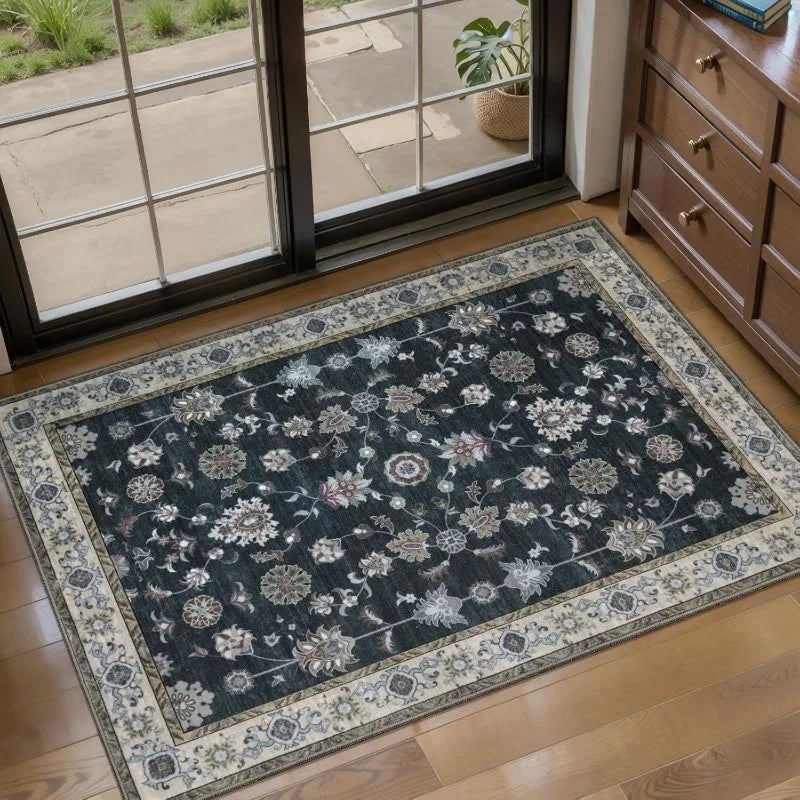 Felpudo de estilo persa vintage, alfombra suave antideslizante para interior o exterior, felpudo de entrada con diseño floral y geométrico