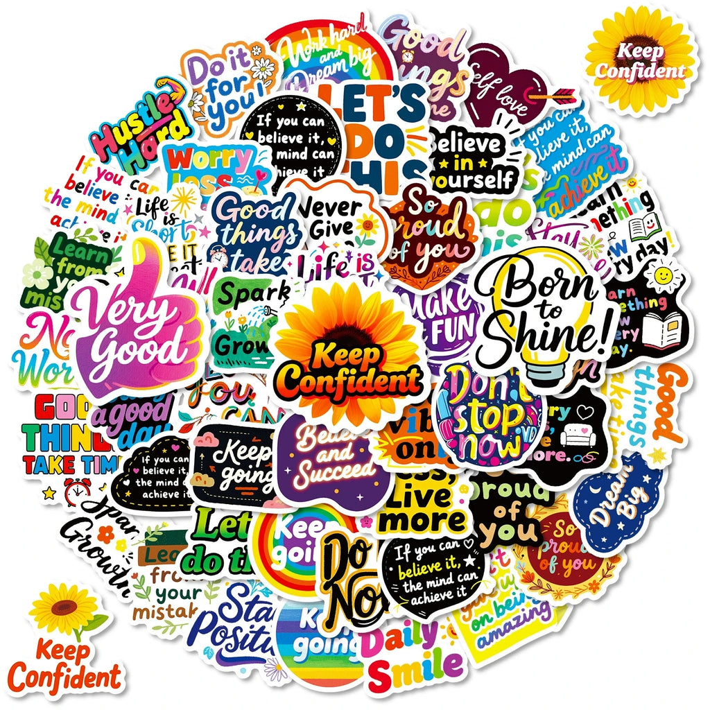 56 pegatinas de grafiti inspiradoras, pegatinas con texto positivo, pegatinas decorativas para cuaderno, laptop, impermeables, pegatinas de papelería