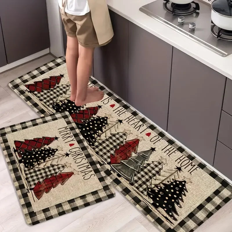 Tapis à thème sapin de Noël VIKAMA, tapis doux antidérapant pour la maison, paillasson d'entrée, ensemble de deux tapis de cuisine, tapis de pied de salle de bain