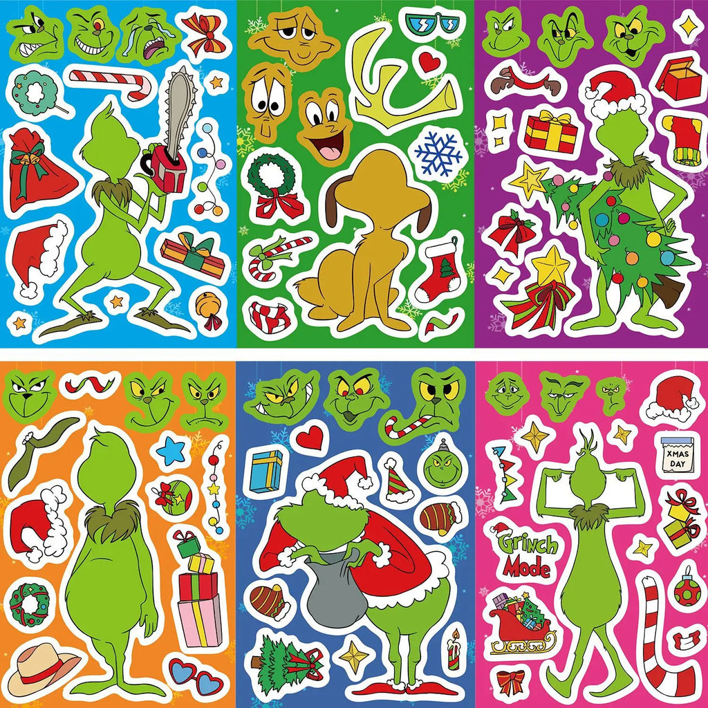 8/16/24PCS Pegatinas de Rompecabezas Monstruo de Pelo Verde de Dibujos Animados Pegatinas para Hacer Caras Manualidades DIY Pegatinas Impermeables