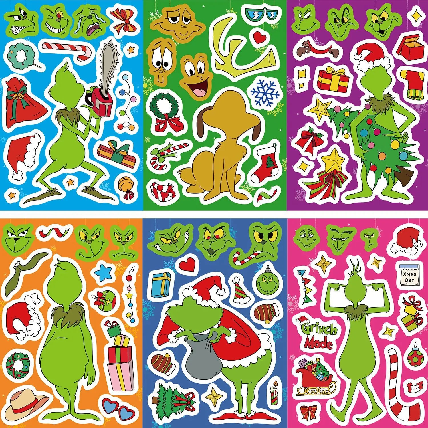 8/16/24PCS Pegatinas de Rompecabezas Monstruo de Pelo Verde de Dibujos Animados Pegatinas para Hacer Caras Manualidades DIY Pegatinas Impermeables