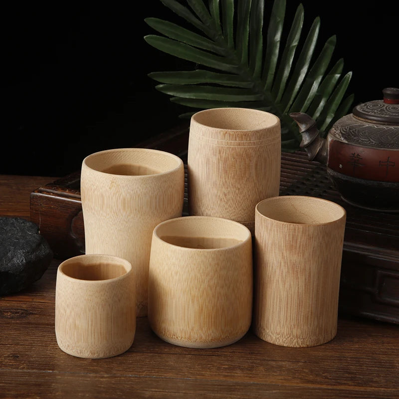 1 Taza de sake japonesa, taza de té de bambú natural, taza de agua de madera china para té, vino, café, jugo, jarra hecha a mano