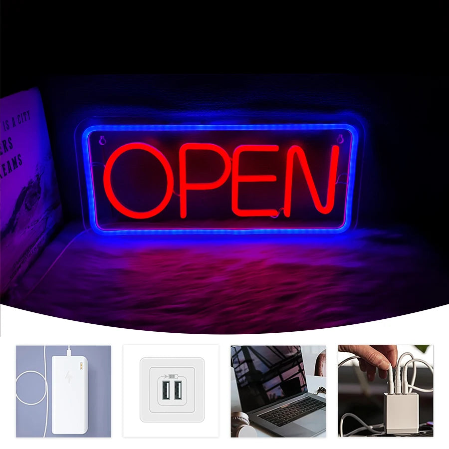 Enseigne Néon Ouverte, Grande Lampe Commerciale Alimentée Par USB, Utilisée Pour La Décoration À L'entrée Des Cafés, Bars, Restaurants Et Salons.