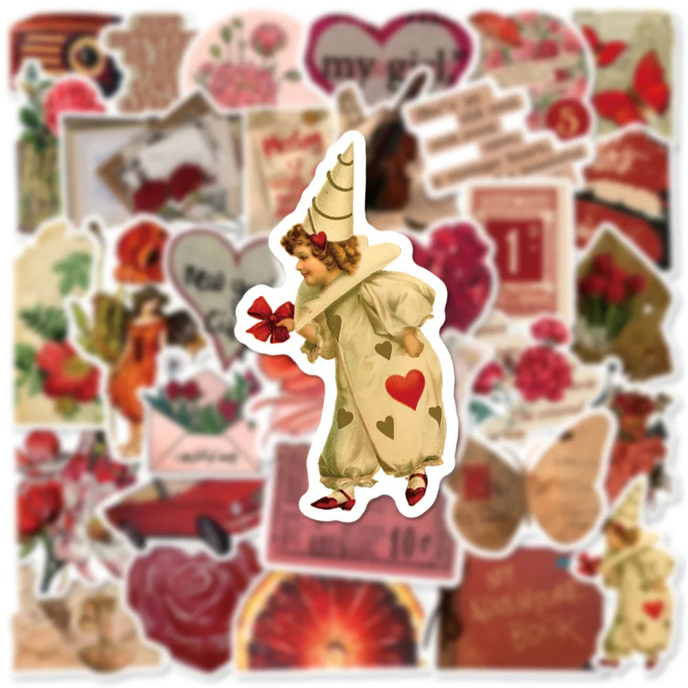 10/30/50pcs Pegatinas Vintage Rojas de Dibujos Animados Retro Graffiti Calcomanías Skateboard Nevera Laptop Teléfono Pegatina Impermeable Juguetes para Niños