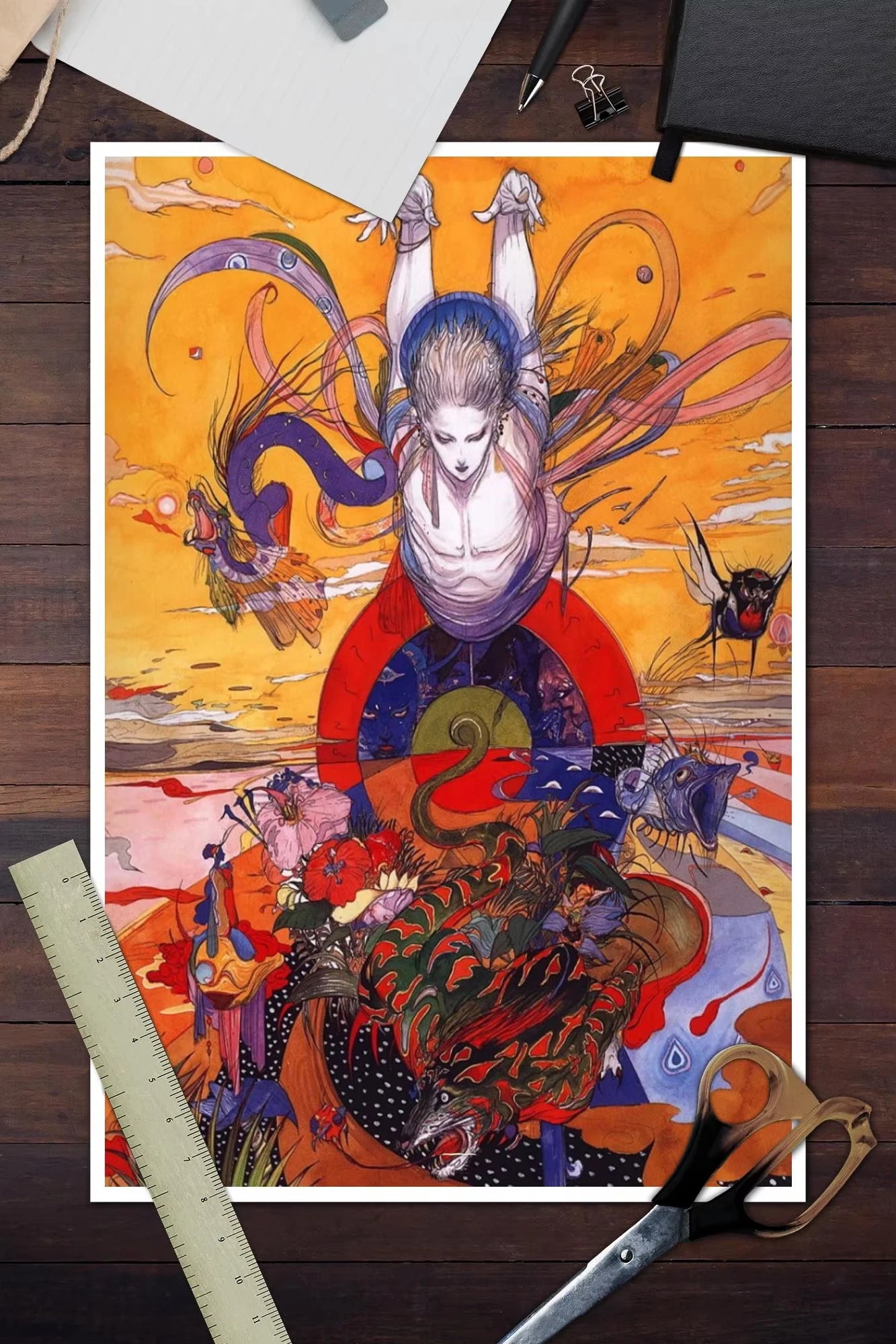 Póster de Yoshitaka Amano Final Fantasy Anime Videojuego Lienzo Arte y Cuadro Impreso Decoración Moderna de Dormitorio Familiar