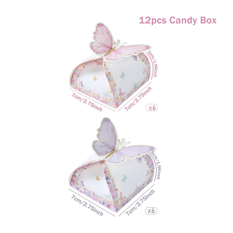 Butterfly Candy Gift Box Pink Purple Butterfly Birthday Party Decorations Kids Wedding Supplies Baby Shower Cookie Biscuit Box