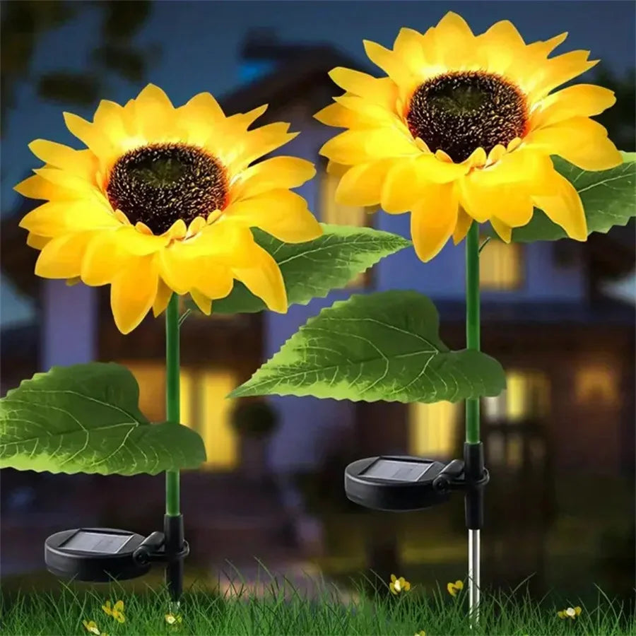1 ud. luces LED solares de girasol de 1/3 cabezas, iluminación de ambiente blanco cálido para decoración exterior de jardín, patio, césped