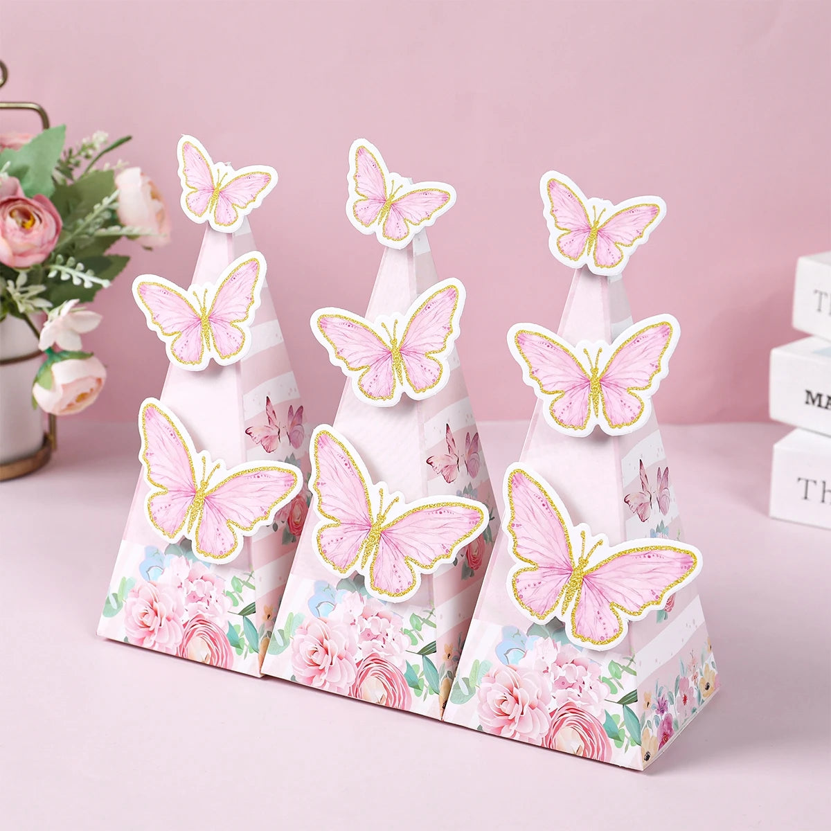 Boîte cadeau papillon bonbons, décorations de fête d'anniversaire papillon rose violet, fournitures de mariage pour enfants, boîte à biscuits pour baby shower