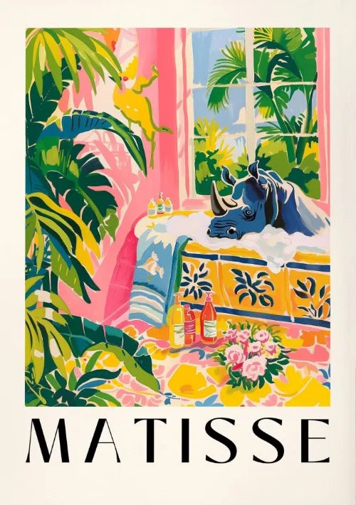 Matisse Animals in The Bathroom Poster Wild Animals Matisse Art Painting Wall Decor Colorful Wall Decoration Canvas Prints Gift