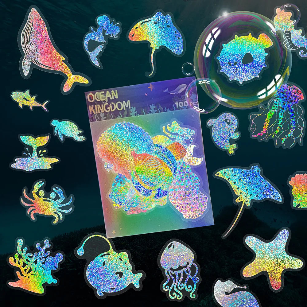 100 pegatinas láser holográficas bonitas de dibujos animados de anime, calcomanías estéticas de mariposas, pegatinas divertidas para álbum de recortes, laptop, teléfono, coche, para niña