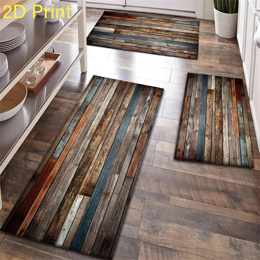VIKAMA Alfombra de cocina a rayas de madera, alfombrilla fina, alfombrilla larga, alfombra para lavadero, alfombra para sala de estar, alfombra para dormitorio, hogar