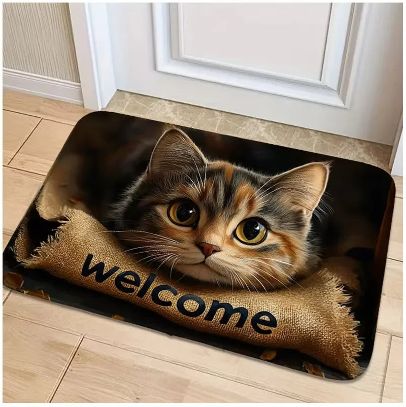 VIKAMA Alfombra de dibujos animados de gato lindo, felpudo suave, alfombrilla de bienvenida, alfombra de sala de estar, alfombra de cocina, alfombra para dormitorio, alfombra de exterior, decoración del hogar
