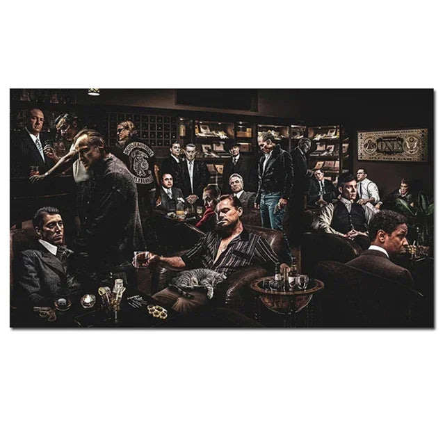 Arte de pared vintage, tarjeta negra americana El lobo de Wall Street, póster impreso en lienzo, decoración para sala de estar o dormitorio