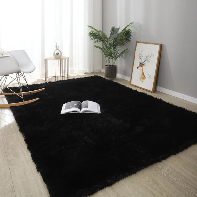 VIKAMA Alfombra de seda simple y moderna con teñido anudado, alfombra de felpa suave para sala de estar, dormitorio, manta de cama, alfombra antideslizante para habitación de niños