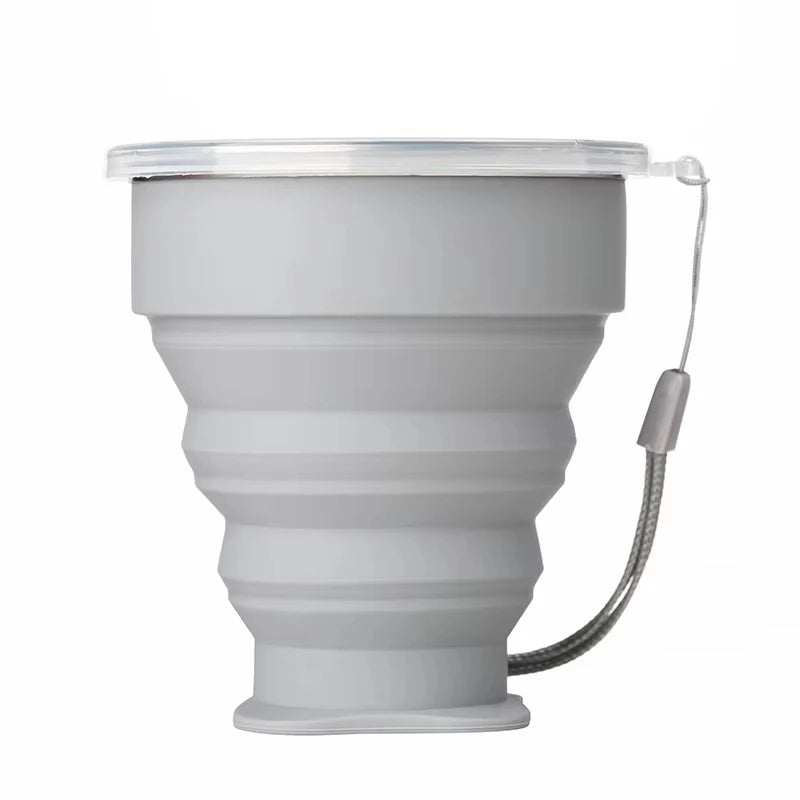 Portable Silicone Folding Water Cup Outdoor Heat Resistant Telescopic Collapsible Foldable Mug With Lid For Travel Camping 200m