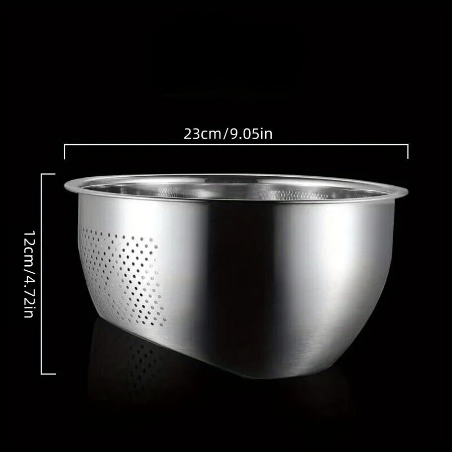 Colador de cocina, colador de acero inoxidable, lavador de arroz, cuencos para lavar vegetales y frutas para limpiar arroz y herramientas de cocina