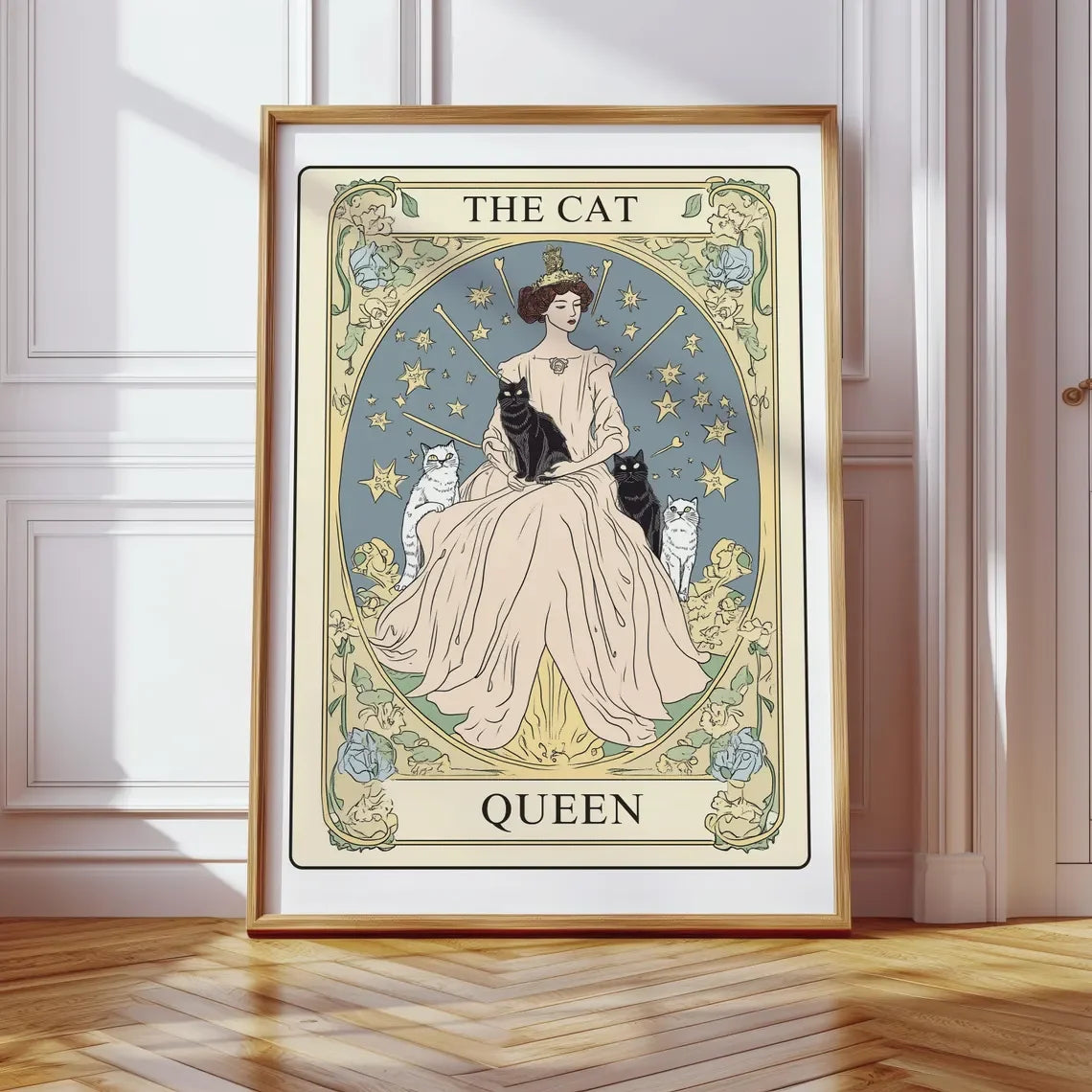 Lámina de Tarot La Dama Gata, Arte de Pared Modernista para Amantes de los Gatos, Póster Vintage de Gatos, Regalo para Mamá Gata, Lámina de Gato Única, Decoración de Apartamento
