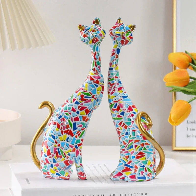 Decoración del hogar Arte nórdico Pintura al óleo Graffiti Gato Decoración Resina Adorno abstracto Figuritas Dormitorio Escritorio Porche Escultura de gato