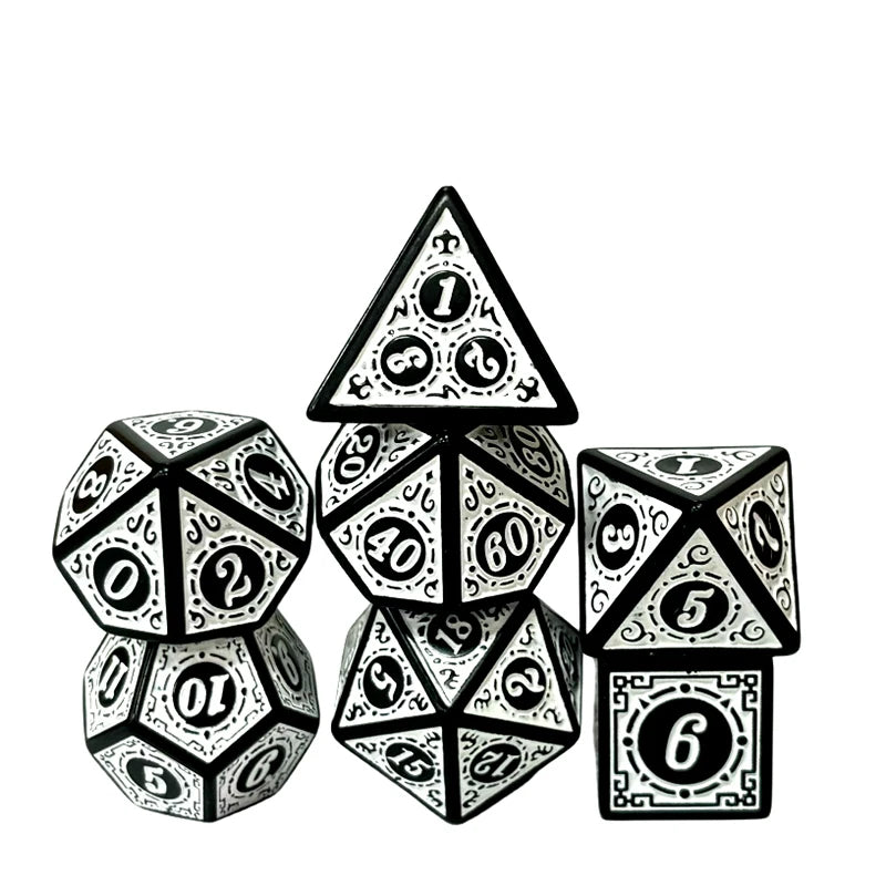 DND Game Polyhedral Dice Set with Textures Pattern 7pcs of D4 D6 D8 D10 D% D12 D20 for RPG Board Game Accessories
