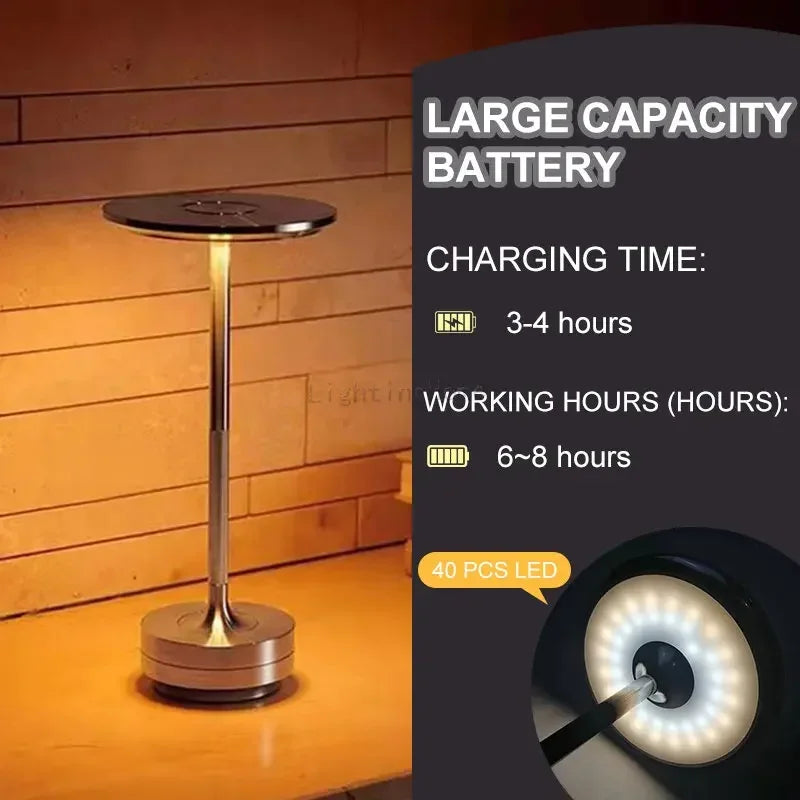 Lampe de table tactile LED en métal Lampe de chevet portable sans fil Lampe LED nordique rechargeable Décoration de table basse