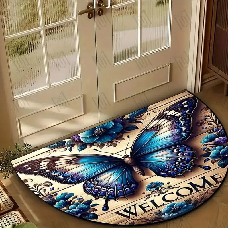 VIKAMA Tapis de Bienvenue Demi-Circulaire Anti-Dérapant Motif Papillon Tapis d'Entrée de Cuisine et de Chambre Décoration Intérieure