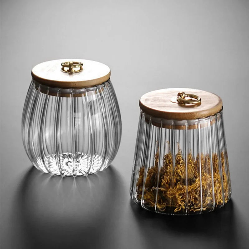 Bocaux de rangement de cuisine, pots en verre hermétiques, boîtes à grains, thé, café, bonbons, récipients avec couvercle en bois