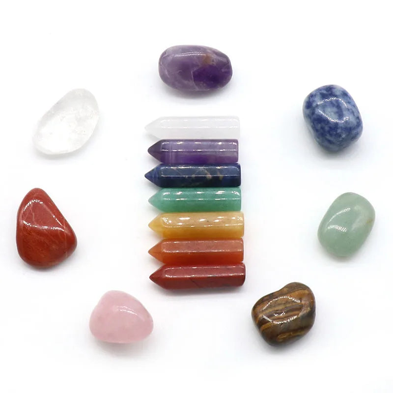 Ensemble de 14 pierres naturelles, 7 chakras, pierre de guérison Reiki, quartz minéral, ornement, pierre précieuse de guérison, décoration d'intérieur, pierres artisanales, cadeaux