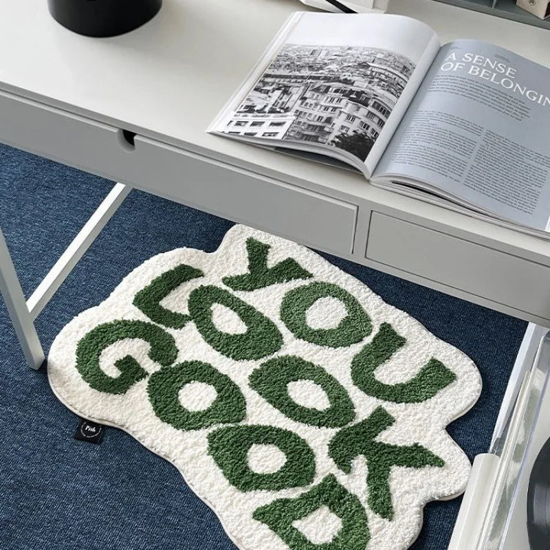 Tapis de sol VIKAMA à lettres irrégulières, tapis de surface en fausse soie douce et antidérapante, tapis de sol pour chaise de chambre à coucher, décoration intérieure