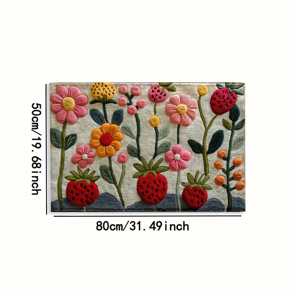 VIKAMA2D Tapis de porte de jardin à fleurs pour chambre à coucher, salon, tapis de cheminée, tapis de sol de cuisine, tapis de salle de bain antidérapant, décoration d'intérieur
