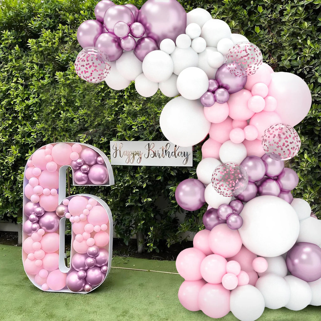 Kit de arco de guirnalda de globos blancos y rosas para boda, fiesta de cumpleaños, decoración, niña, baby shower, suministros de fiesta, globos de látex de confeti