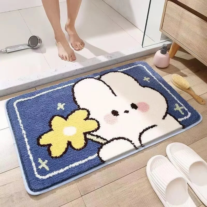 VIKAMA Alfombra de Baño Antideslizante con Diseño de Conejo, Alfombra Absorbente para Bañera, Felpudo Fácil de Limpiar y a Prueba de Polvo para Dormitorio