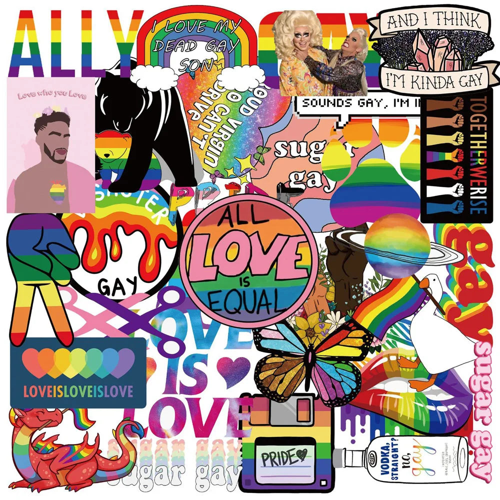 10/30/50pcs Pegatinas de graffiti geniales del arcoíris divertidas LGBT Gay Pride para equipaje, laptop, teléfono, bicicleta, coche, guitarra, calcomanías impermeables