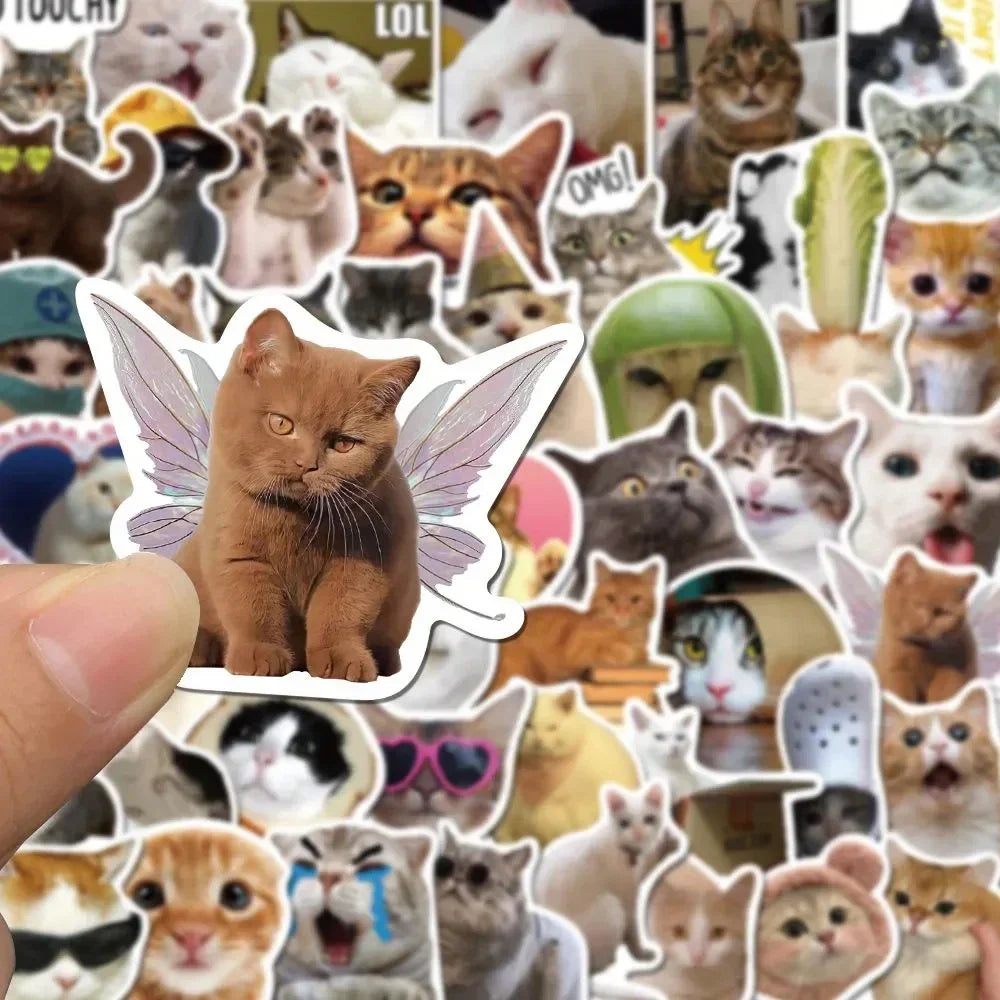 Paquete de 50 pegatinas Kawaii de gatos divertidos, impermeables para ordenador portátil, teléfono, álbum de recortes, motocicleta, coche, calcomanía coreana para juguetes de niños