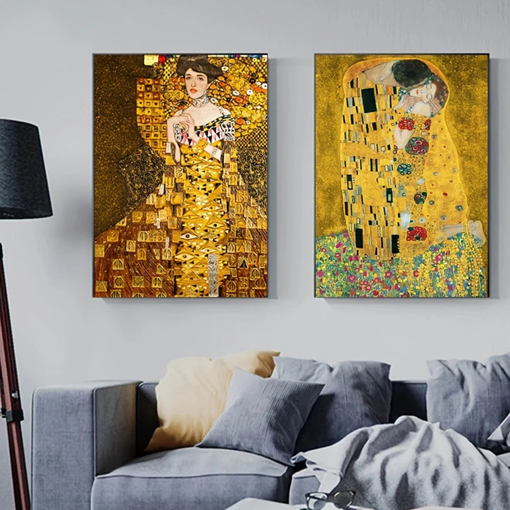 Arte de pared abstracto clásico Gustav Klimt El beso Pintura al óleo Impresión en lienzo HD Póster Decoración para el hogar Sala de estar Dormitorio
