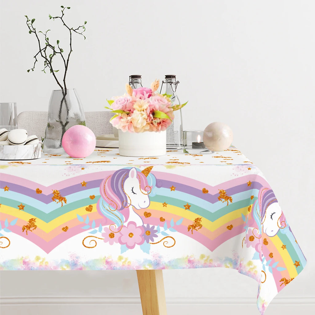 Mantel de PE Unicornio Arcoíris Decoraciones de Fiesta de Cumpleaños Temática Unicornio Feliz Regalos para Niños Cubierta de Mesa Suministros para Baby Shower de Niñas